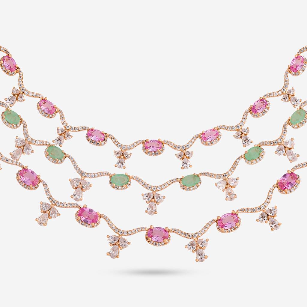 Pink-Mint Gld Ros Plated - Party Wear Zircon Necklace - 470870 : 470870
