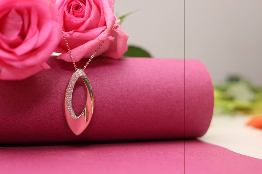 Premium Rose Gold Diamond Studded Chunky Celestine Pendant With Chain : TP5146_2
