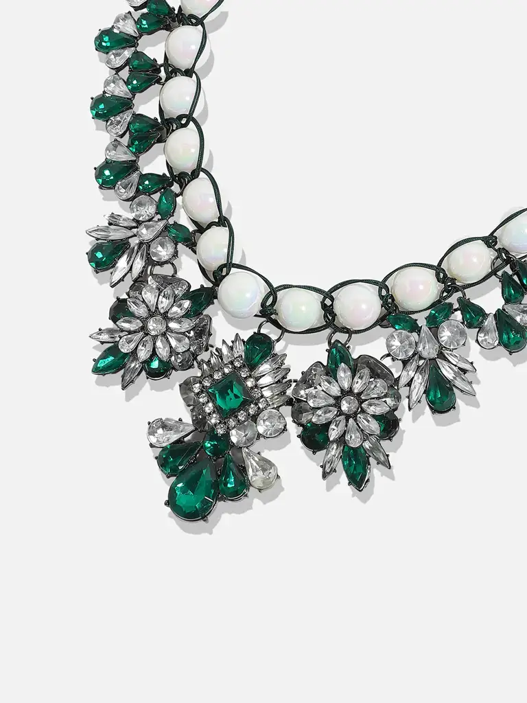 Tori-Green Stone Chrome Plated Necklace : SOHNCK3531