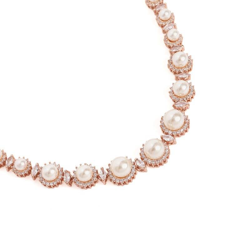 Rosegold Plated Double Round Pearl Necklace Set For Party Wear : AD-896-RGWENKER