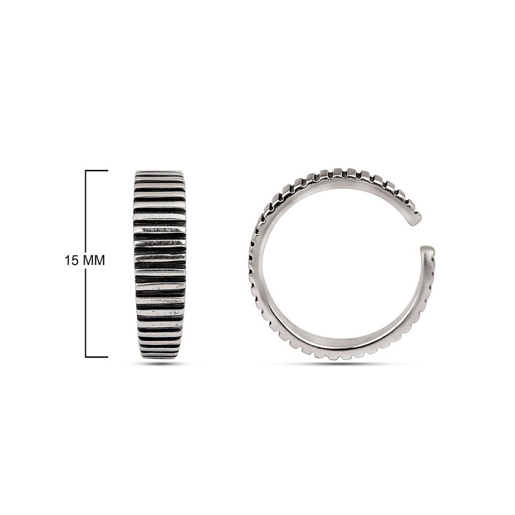 Striped Oxidized Toe Ring - Sterling Silver : TR00081