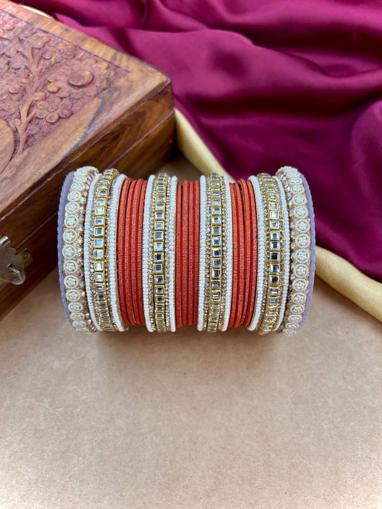 Traditional Kundan Bangles : HB-68-24-ORANGE