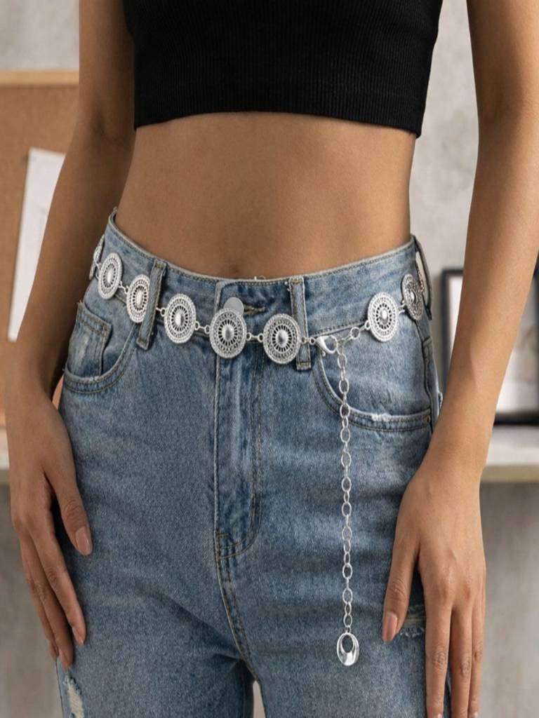 Silver Plated Coin Anti-Tarnish Belt Waist Chain : AMQ0426WC84S