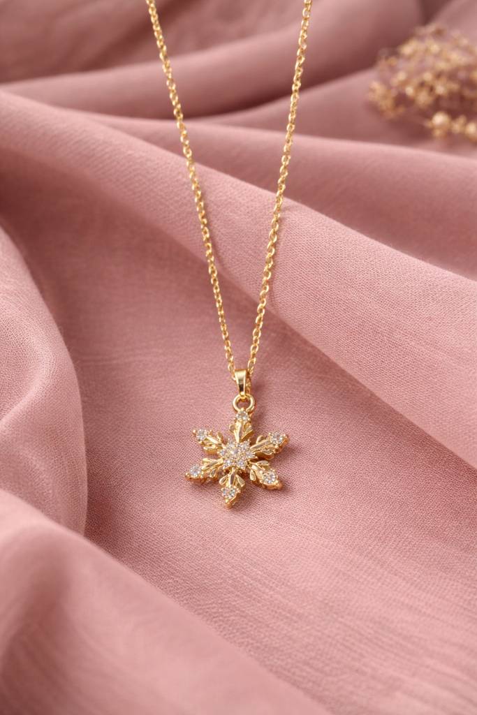 Gold Plated Snowflake Crystal Pendant Necklace For Women & Girls : NEC-499-A8383