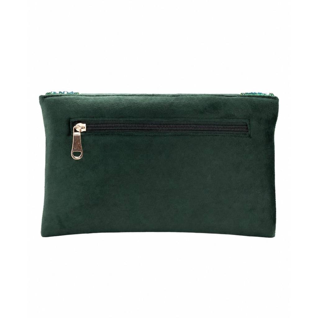 Velvet Sequin Beaded Clutch Bag For Women | Chain Strap | Embellished Wedding Festive Evening Purse : C190DG
