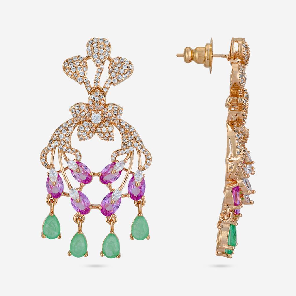 Pink-Mint Gold Rose - Plated Party Wear Zircon Necklace - 472271 : 472271