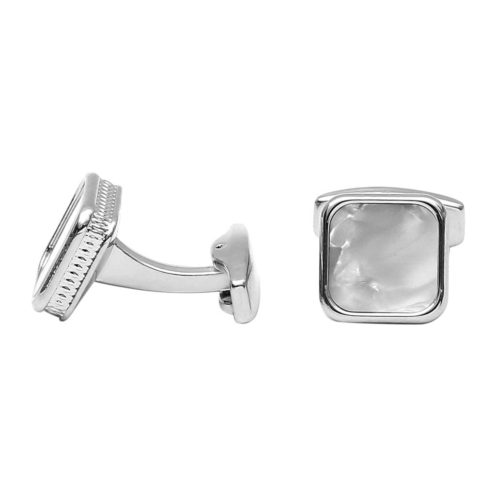 Silver Plated Mother Of Pearl Studded Fancy Cufflinks Business & Occasion Gift For Men : PX9CL167W