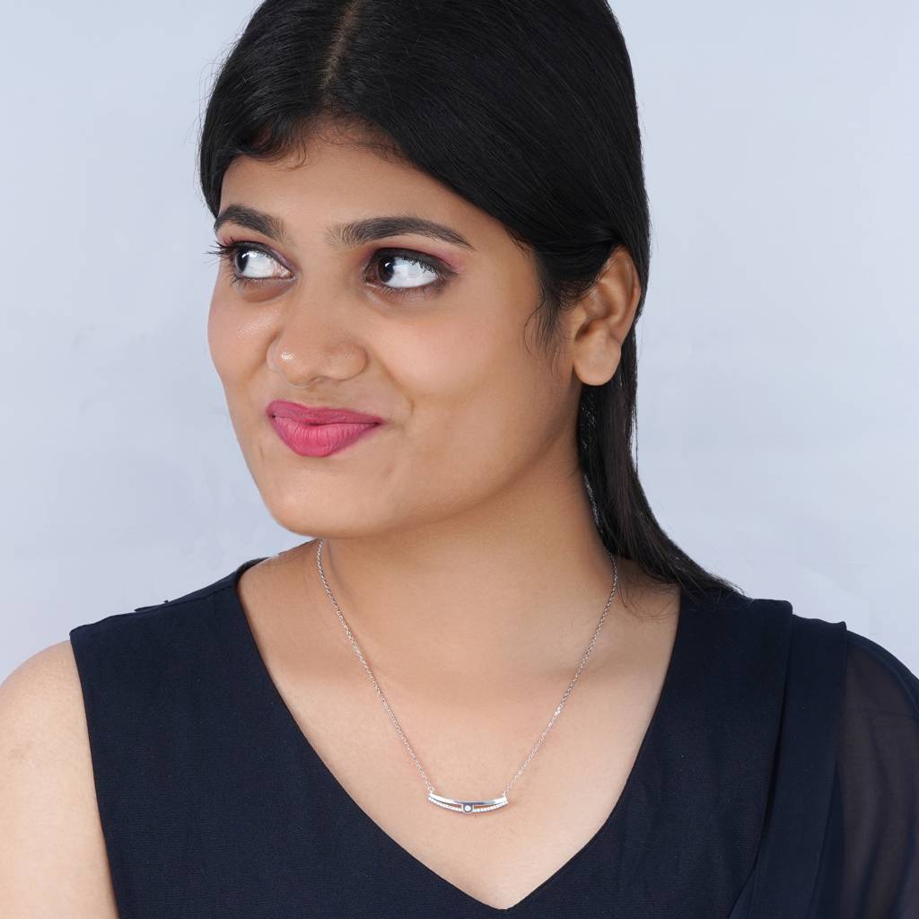 Lunar Arc Silver Pendant – Minimal Elegance With A Sparkle : TRPBJX0037