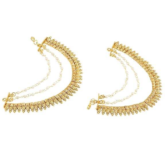 Ethnic Earring Chain For Women & Girls Gold Plated Beads Studded Bridal Wedding Kanchain Jewellery Birthday Annive : PF47EC04G