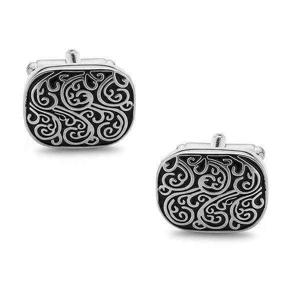 Black Classic Cufflinks For Men & Boys Silver Plated Stainless Steel Business Formal Design Jewellery Birthday A : PX9CL169SBL