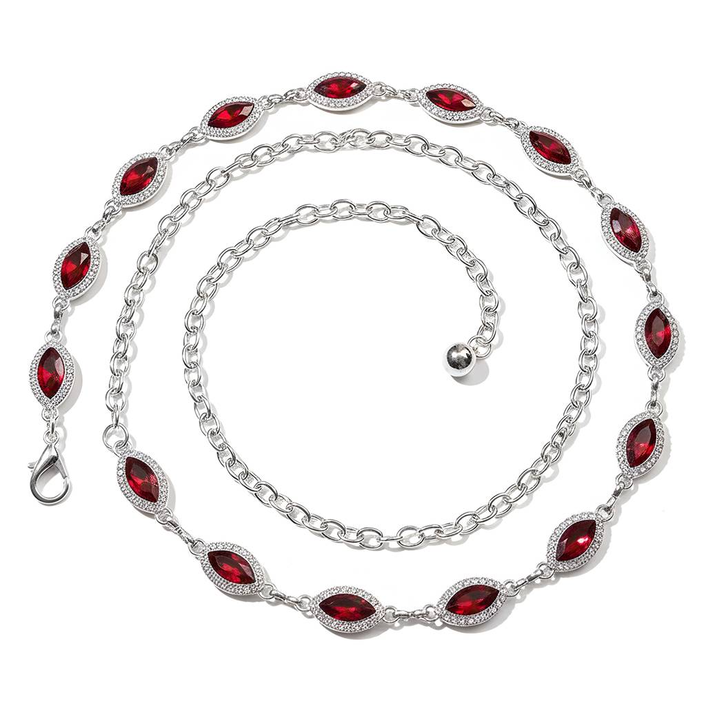 Cubic Zirconia & Red Crystals Studded Silver Plated Fancy Kamarbandh Belly Chain Waist Chain Jewellery For Women & : PX9BCH76R