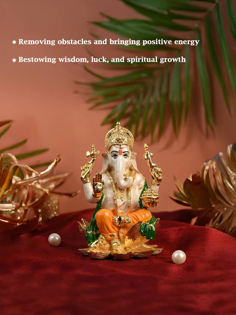 24K Gold Plated Lotus Ganesha Idol : HUGFT474