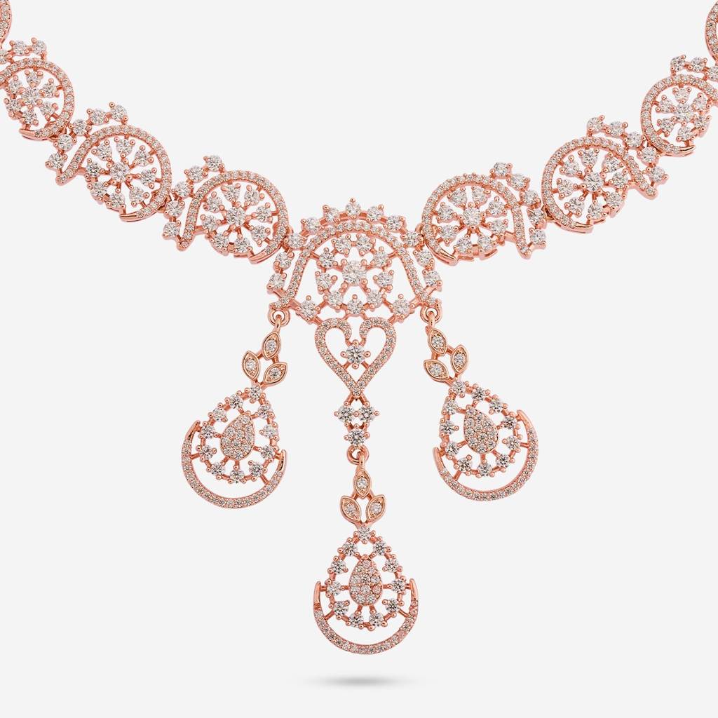 White Rose Gold Plated - Party Wear Zircon Necklace - 462436 : 462436