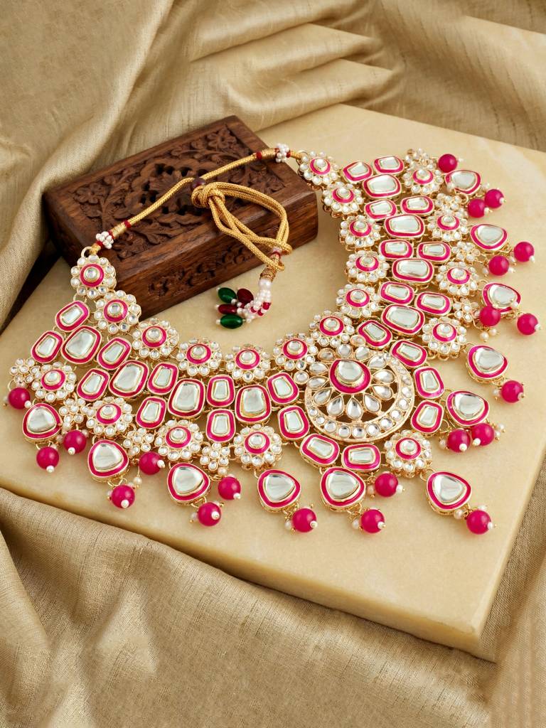 Bridal Kundan Jewellery Set With Hathphool & Nath : 2541-IZK-554-R
