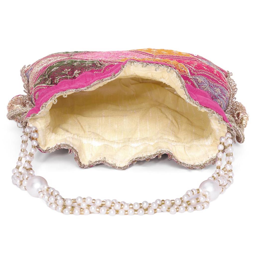 Zari Sequence Potli Bag For Women Stylish Handmade Wristlet Handbag Bridal Purse : P26RP-F