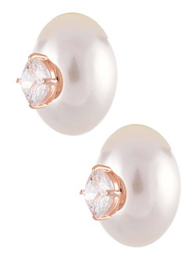 Round Faux Pearl & Stone Earjacket Stud Earrings : AYW615E00W