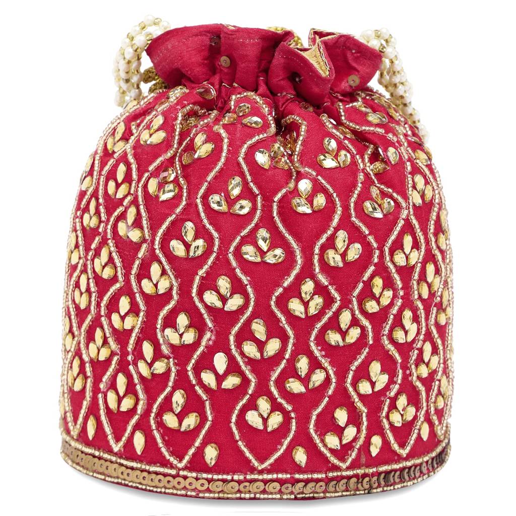 Embroidered Potli Bag For Women Handmade Ethnic Purse Evening Handbags Stylish Bridal Fashion Clutch Bag Gift For Girls : P88R