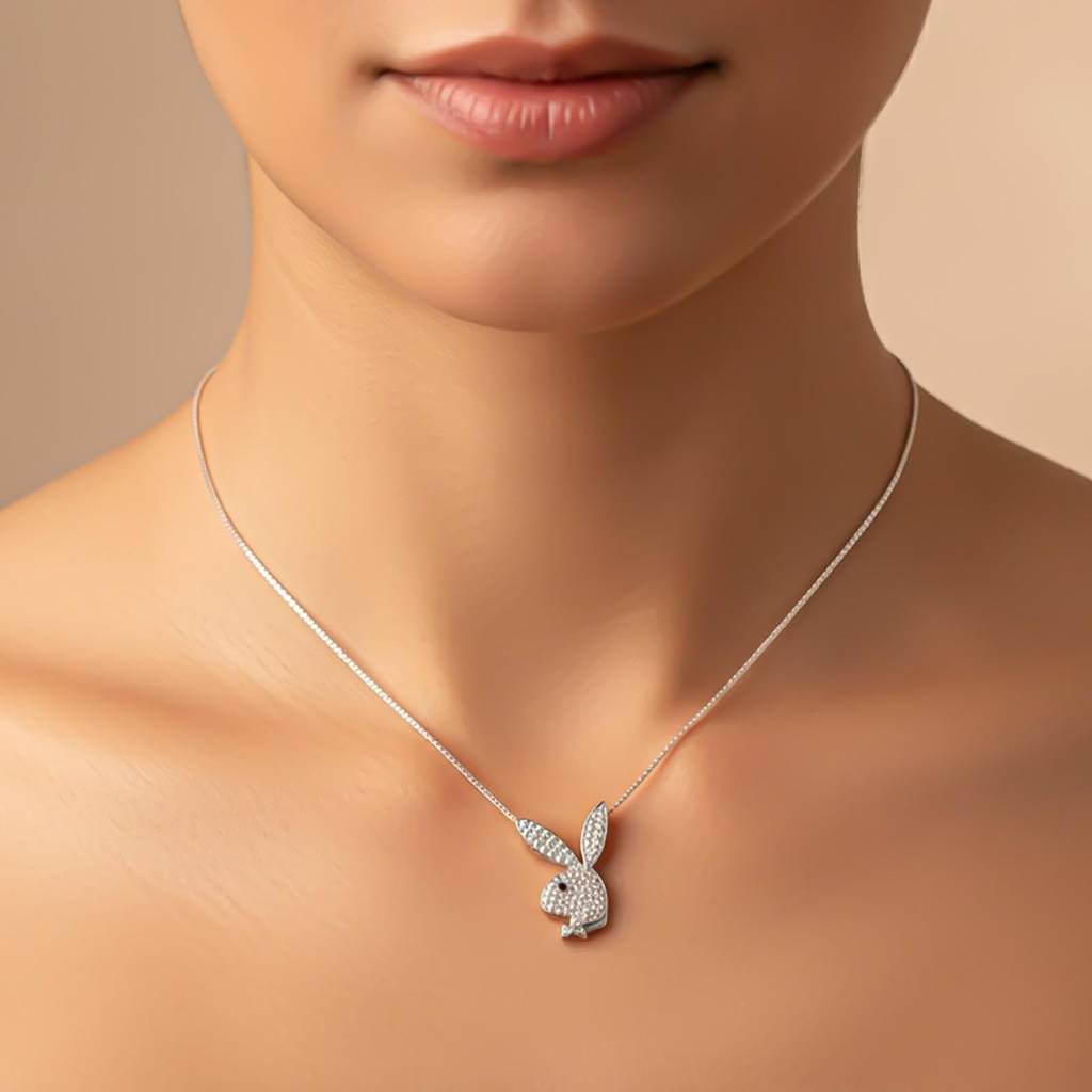 Silver Cz Bunny Charm Pendant : ZLP-1155