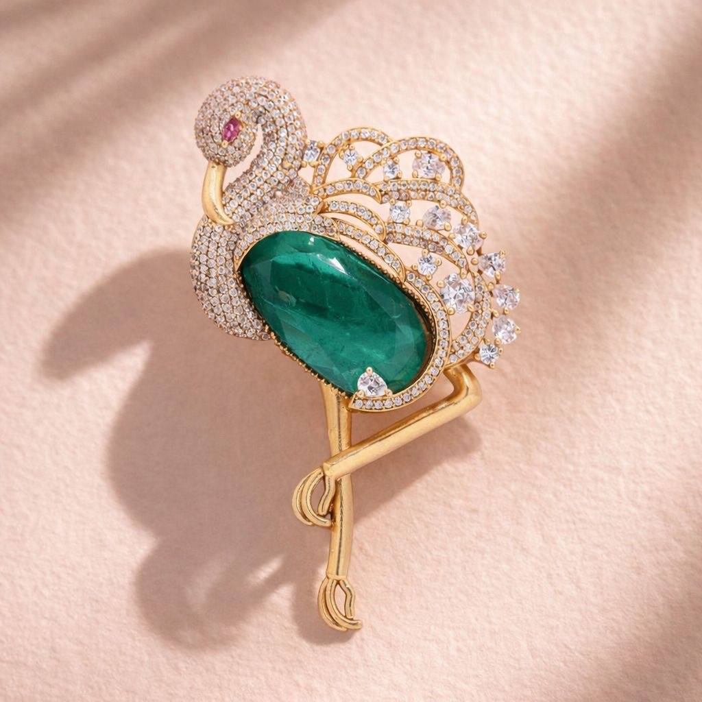 Premium Diamond Studded Unisex Swan Brooch With Hydro : 900006