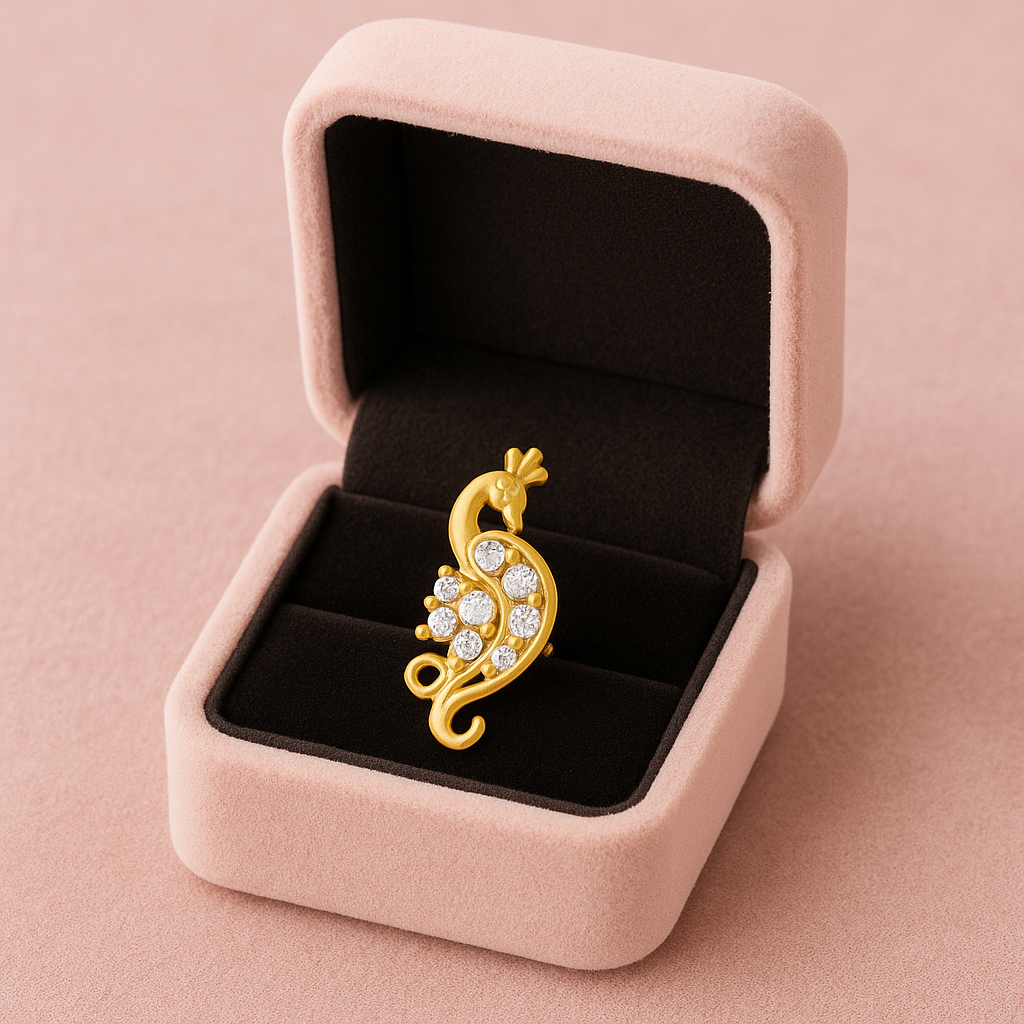 White Cz Peacock Motif Nose Pin 925 Sterling Silver Gold Plated : NP-0022-N-1-snp-0033