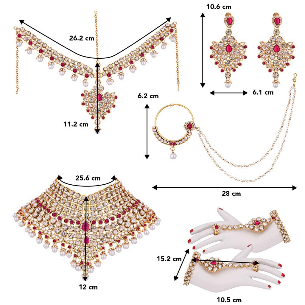 Peora American Diamond Studded Jodha Akbar Bridal Choker Necklace Traditional Jewellery Set Gift For Women Gi : PF37BRBLP021PK