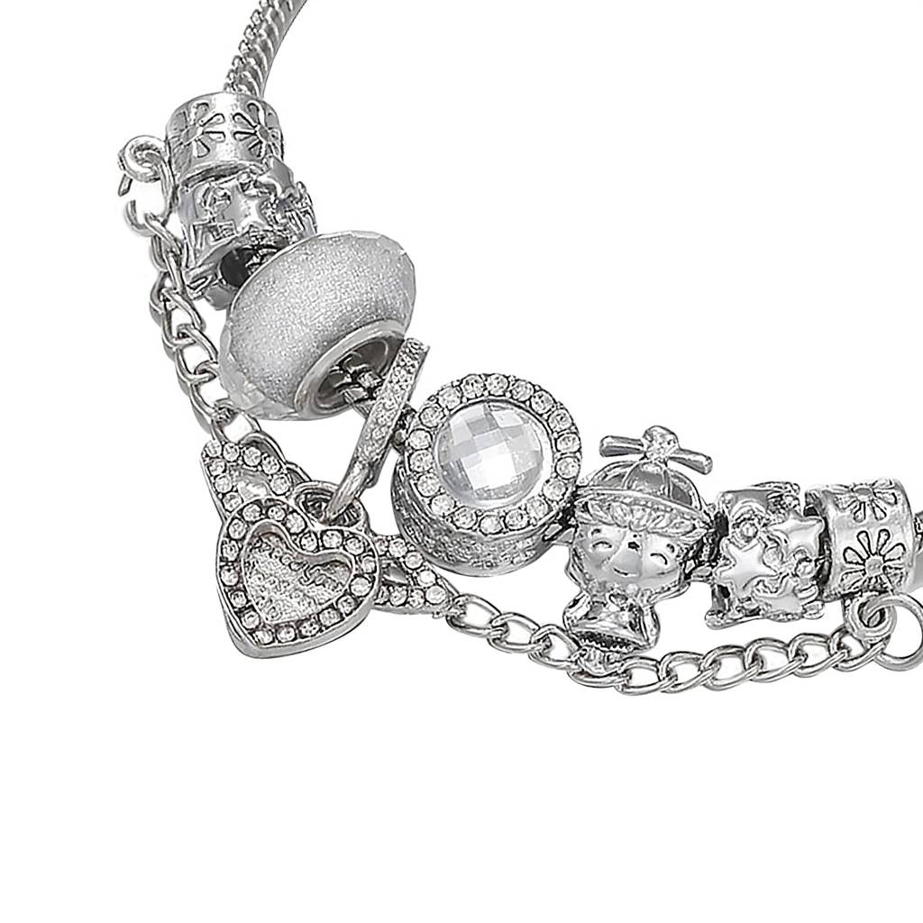 Silver Plated Cubic Zirconia Studded Openable Charm Bracelet Stylish Fashion Jewellery Gift For Girls & Women : PX3B59