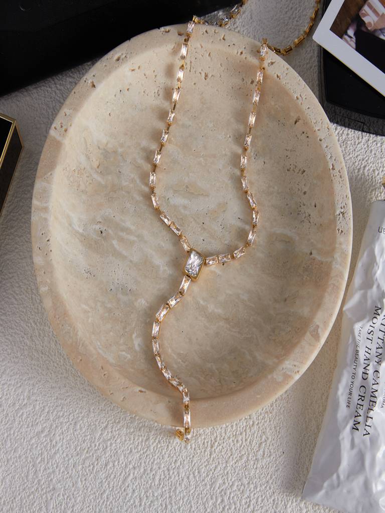 Bead Zircon Layer Lariat Necklace Anti-Tarnish Waterproof 18K Gold Plated For Women : AWX0925N0271
