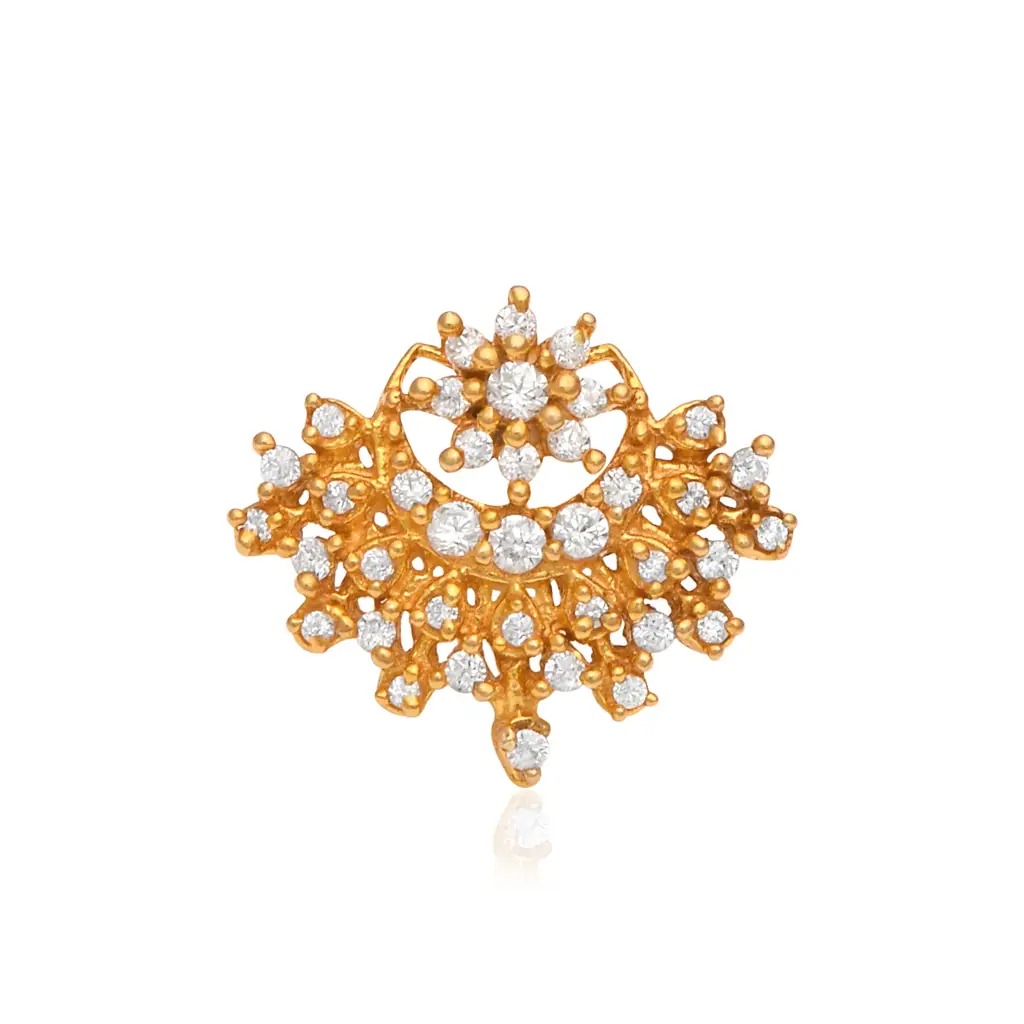 Gold Plated White Cz Traditional Nose Pin - Floral Filigree Statement Design : NP-00179_SW277_925S_YG_WCZ