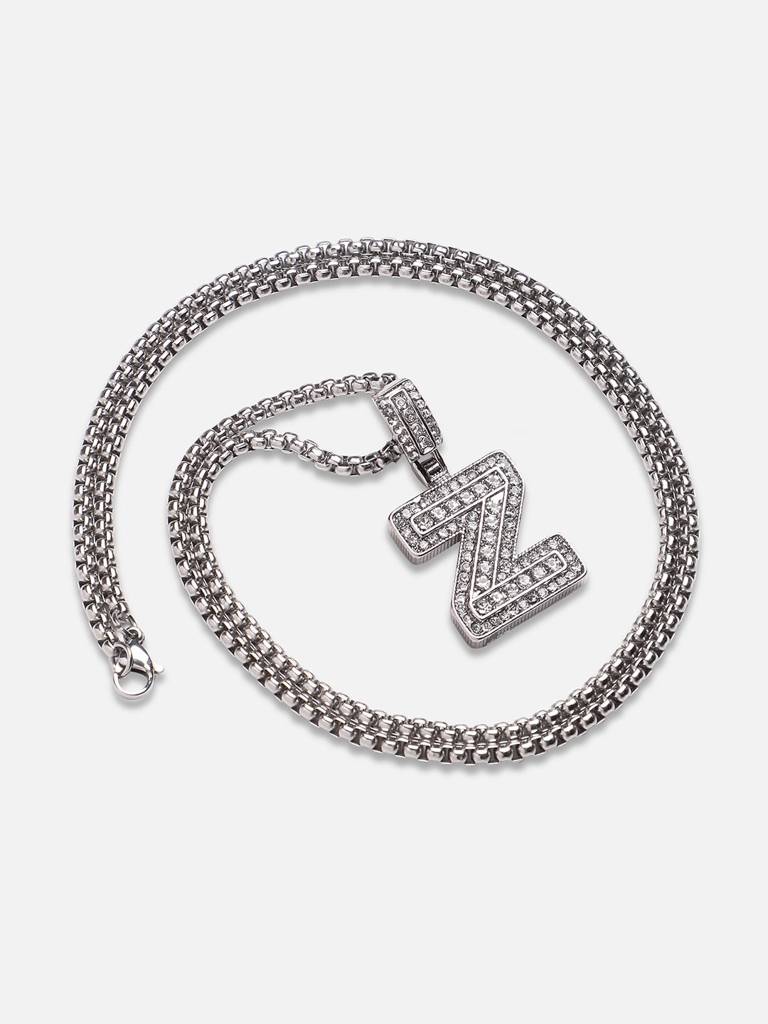 Men'S Embellished Alphabet Pendant Necklace - Silver : FANC1071-Z