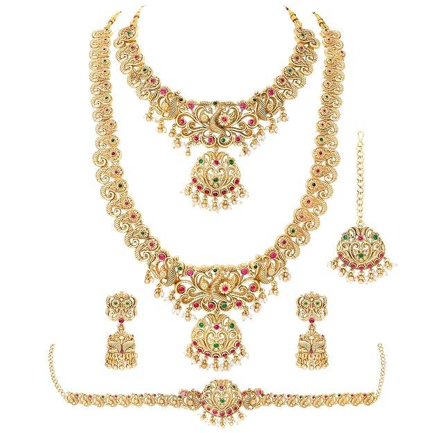 Traditional Gold Plated Bridal Jewellery Necklace Set For Women : PF109BR01RPG