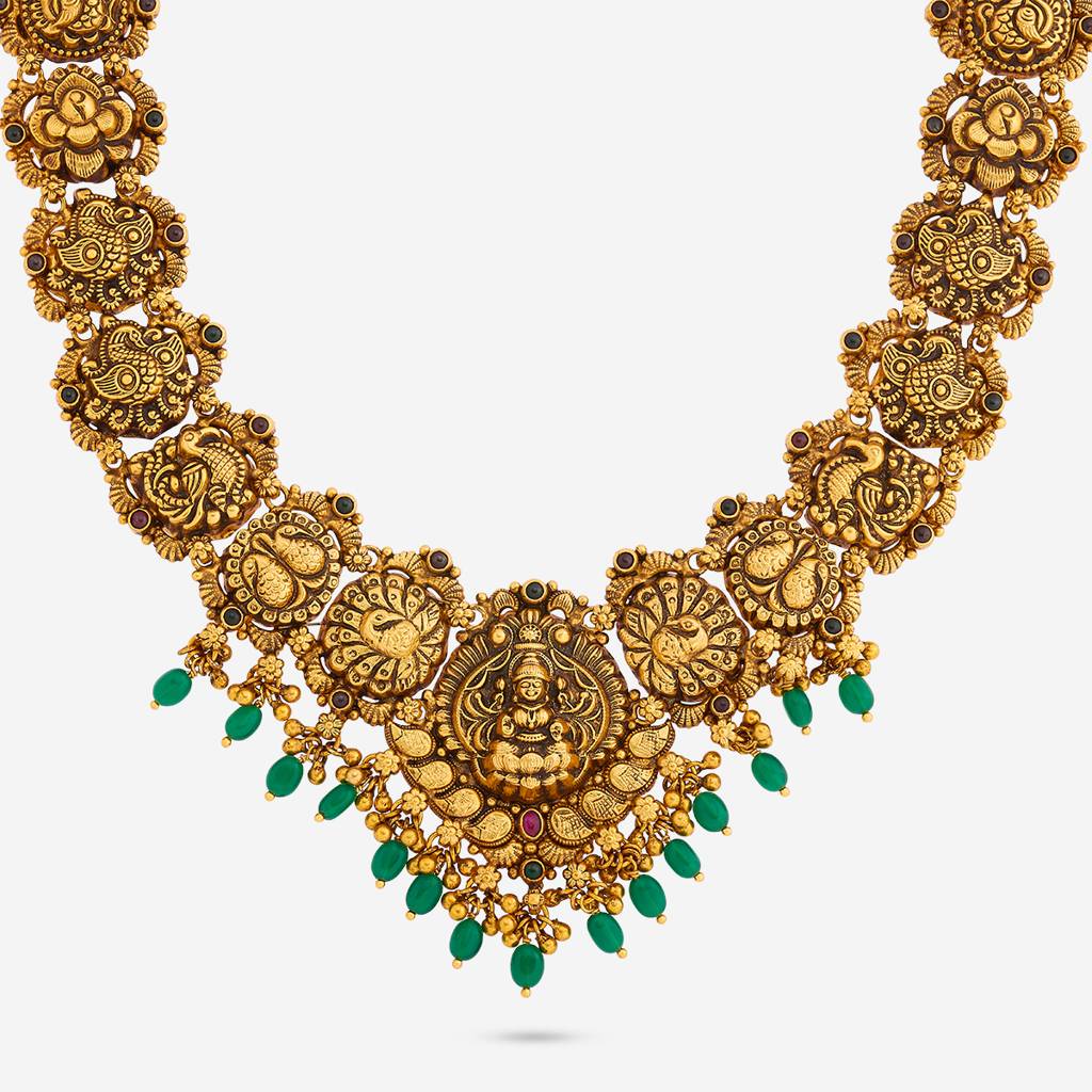 Ruby-Green Oxidised Gold - Plated Bridesmaid Temple Necklace - 462066 : 462066