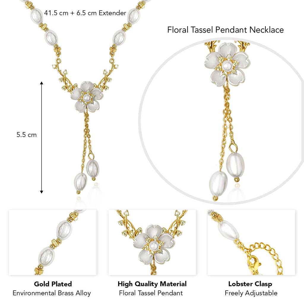 Peora Gold Plated Pearl Studded Floral Design Necklace Fancy Western Jewellery For Women & Girls : PX8N26