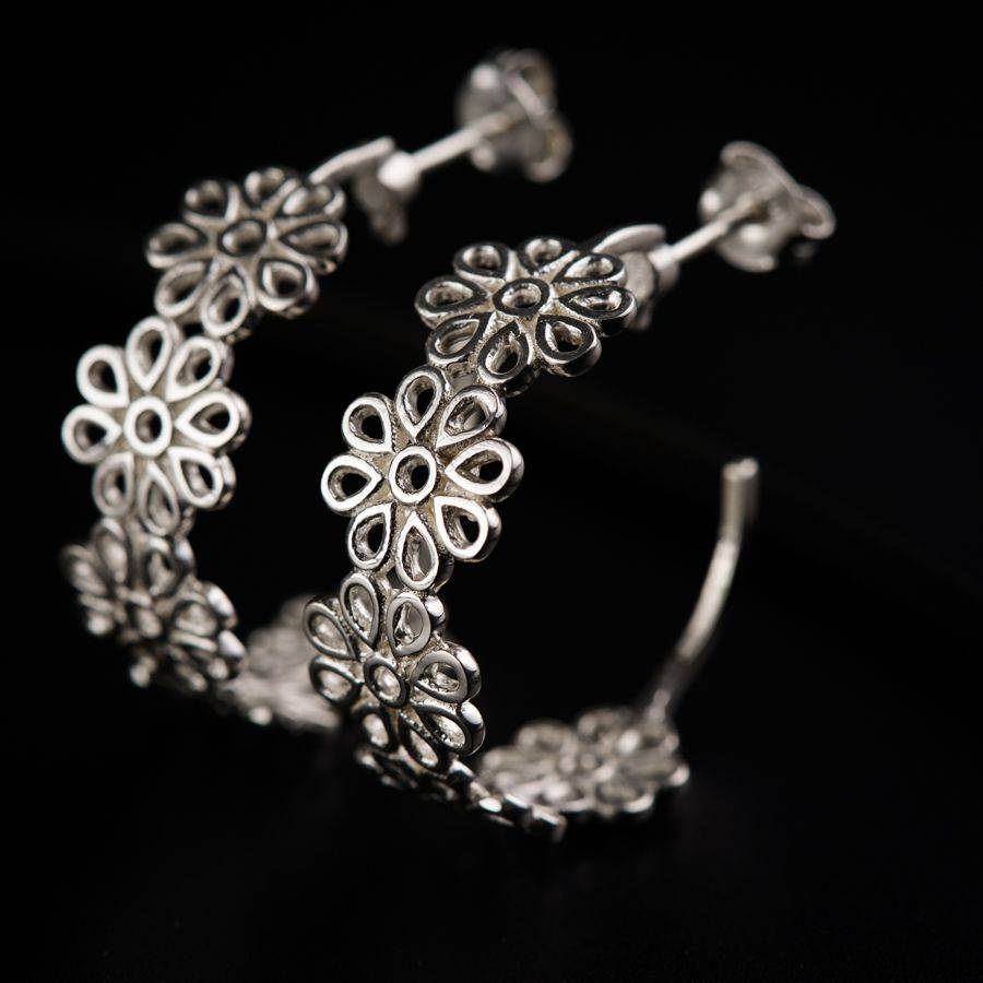 Filigree Silver Hoops (Flower) : 47500183