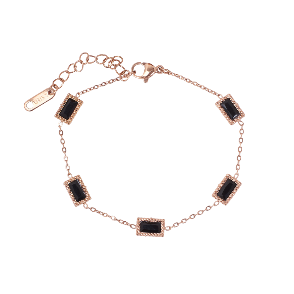 Black Gemstone Link Rosegold Bracelet : BS14011-RG-BLK