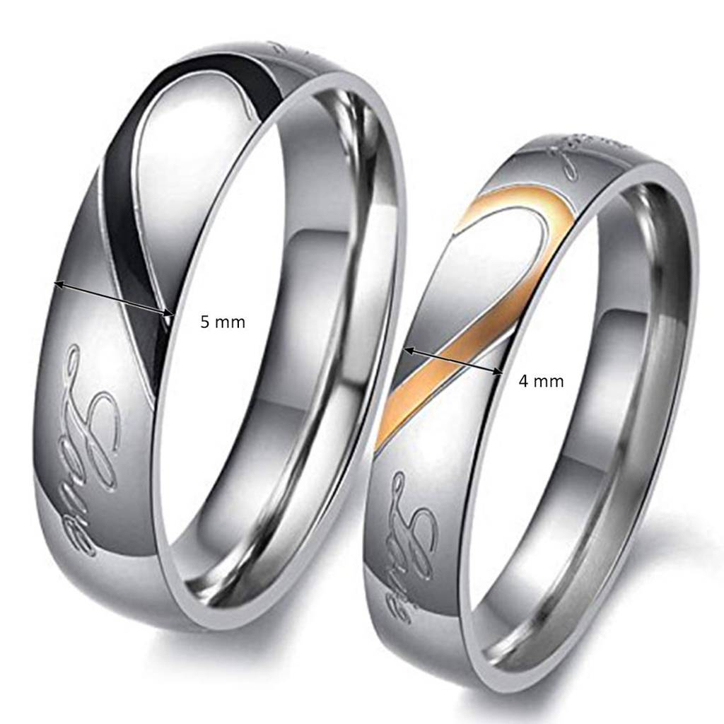 Stainless Steel 2 Pcs Love Heart Shape Matching Promise Couple Rings For Lovers Wedding Engagement Band Valentine Gi : PFCCR36
