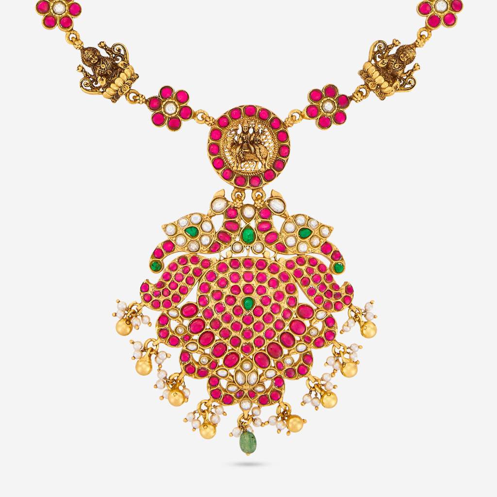 Ruby-Green Oxidised Gold - Plated Bridesmaid Temple Necklace - 464838 : 464838