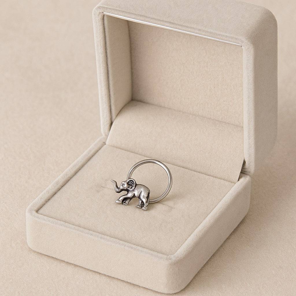 Tribal Animal Elephant Nose Pin - 925 Oxidized Sterling Silver : NP00008_925S_OX