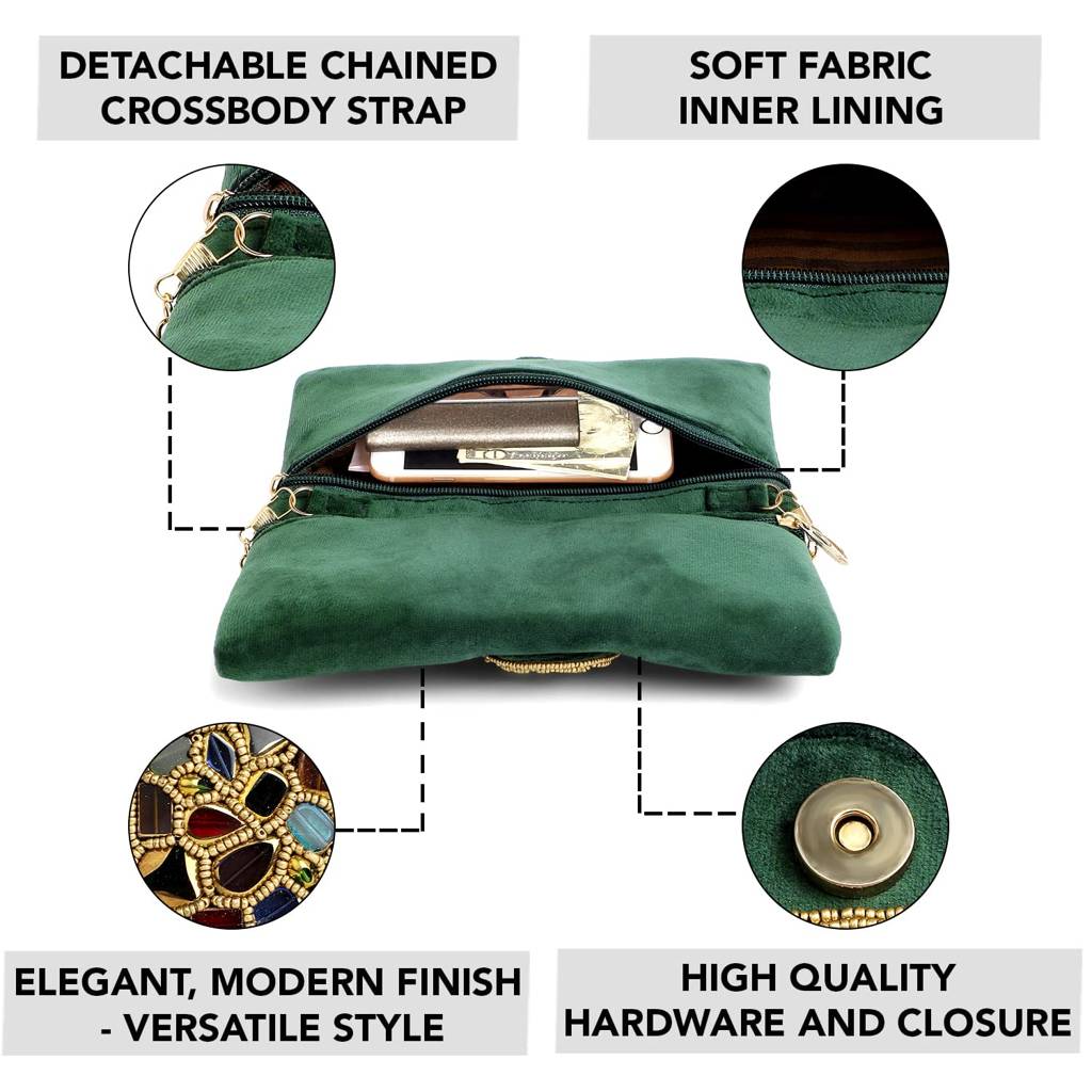 Clutch Purses For Women Handmade Evening Sling Handbag Stylish Bridal Fashion Clutch Bag For Girls (C118Bl) : C118GRN