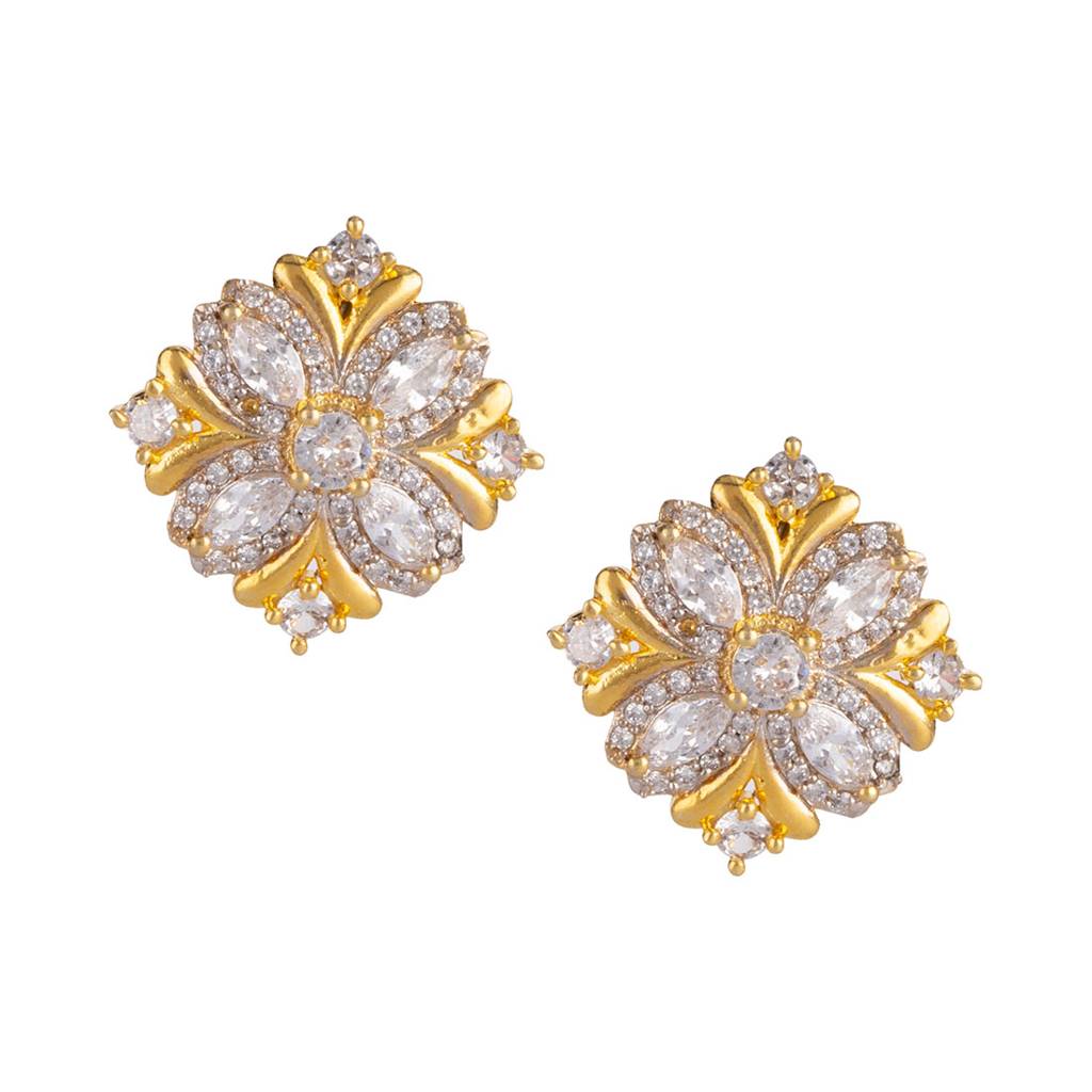 American Diamond Cz Golden Round Brass Black Beaded Mangalsutra With Earrings : 8905124429435
