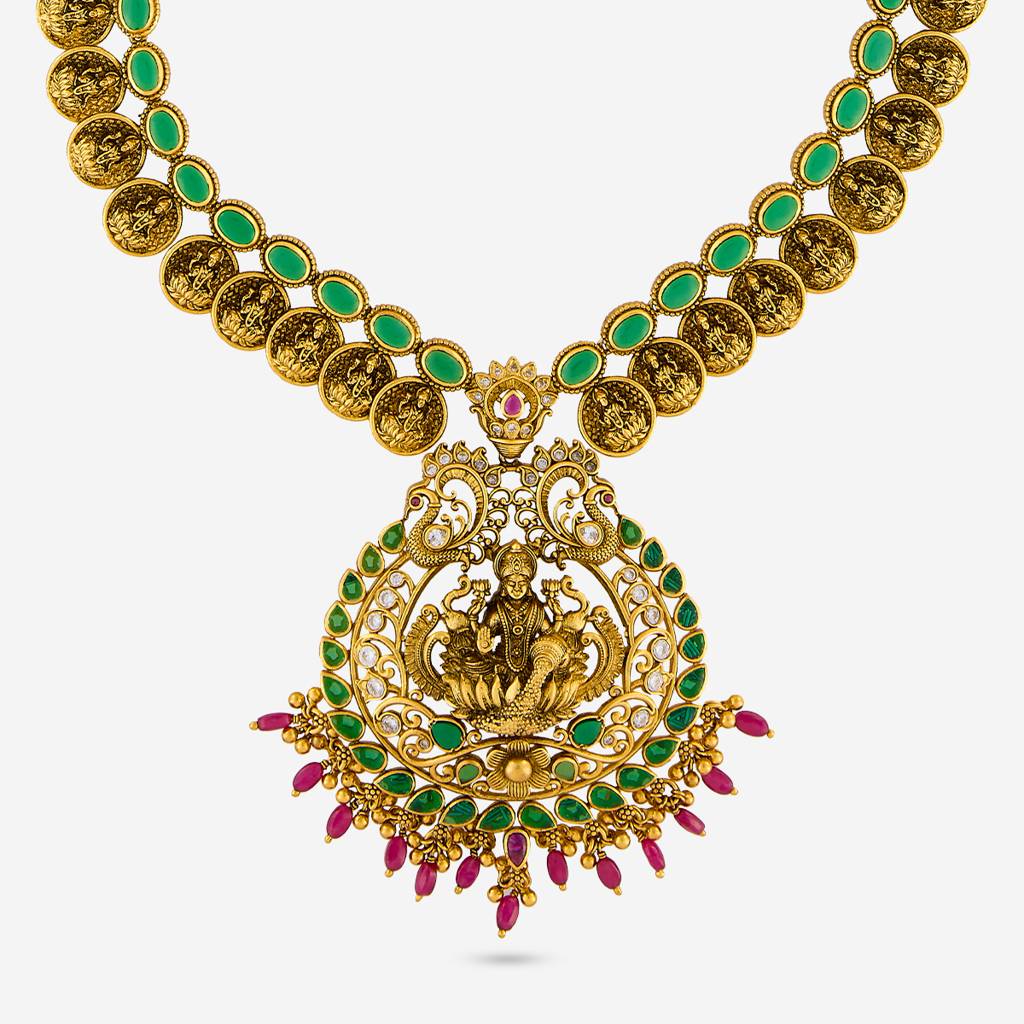 Ruby-Green Oxidised Gold - Plated Bridesmaid Temple Necklace - 461983 : 461983