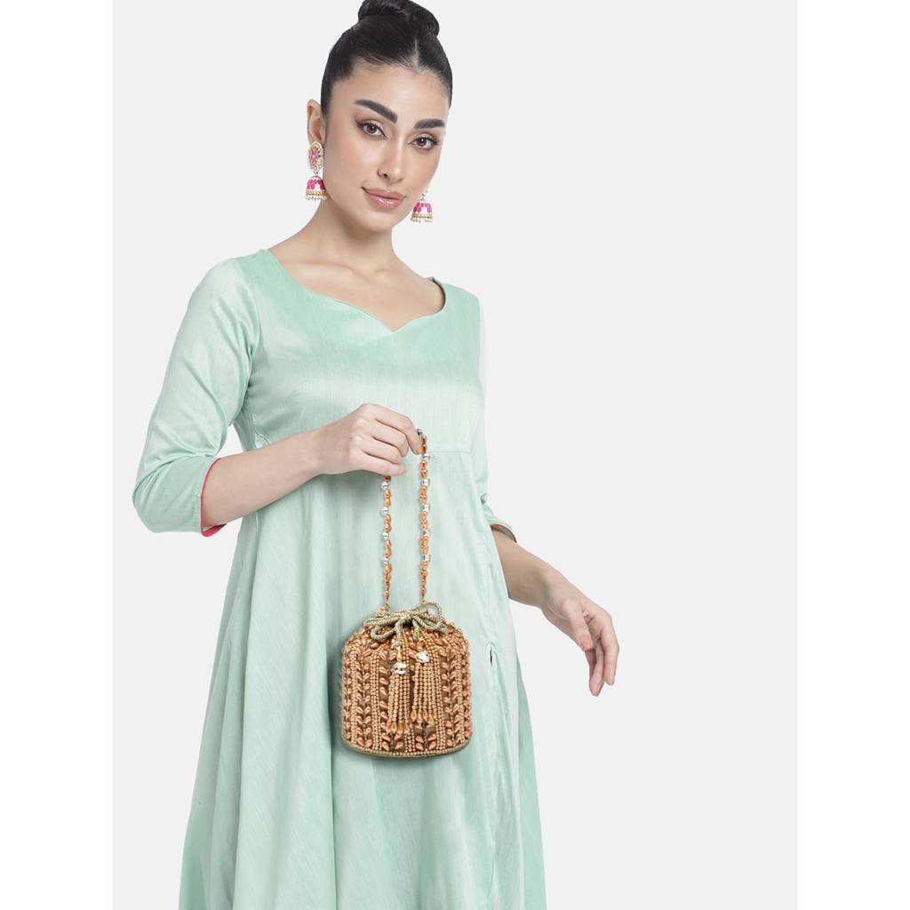 Rose Gold Potli Bags For Women Evening Bag Clutch Ethnic Bride Purse With Drawstring(P36C) : P36C