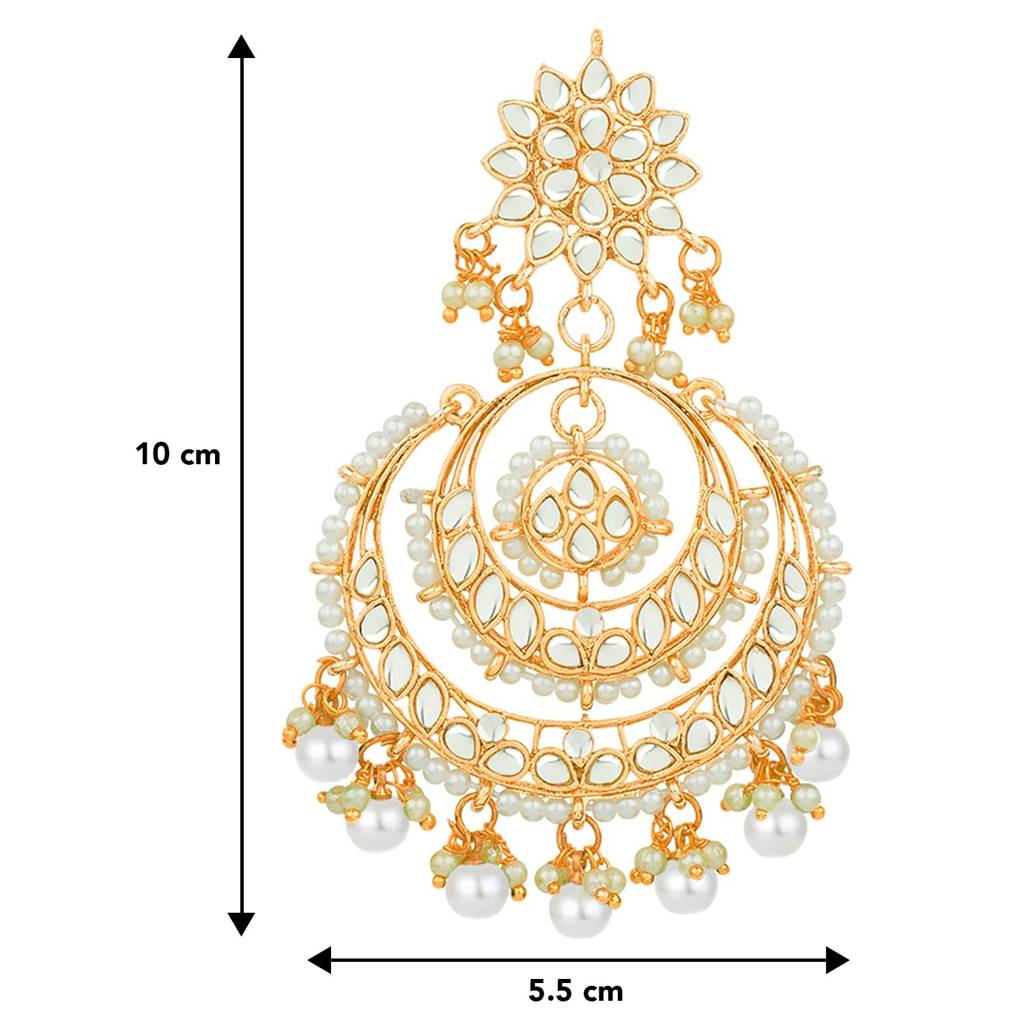 Gold Plated Indian Ethnic Bridal Kundan Pearl Chandbali Earrings For Women Girls Fancy Fashion Traditional Jewellery : PF25E106W