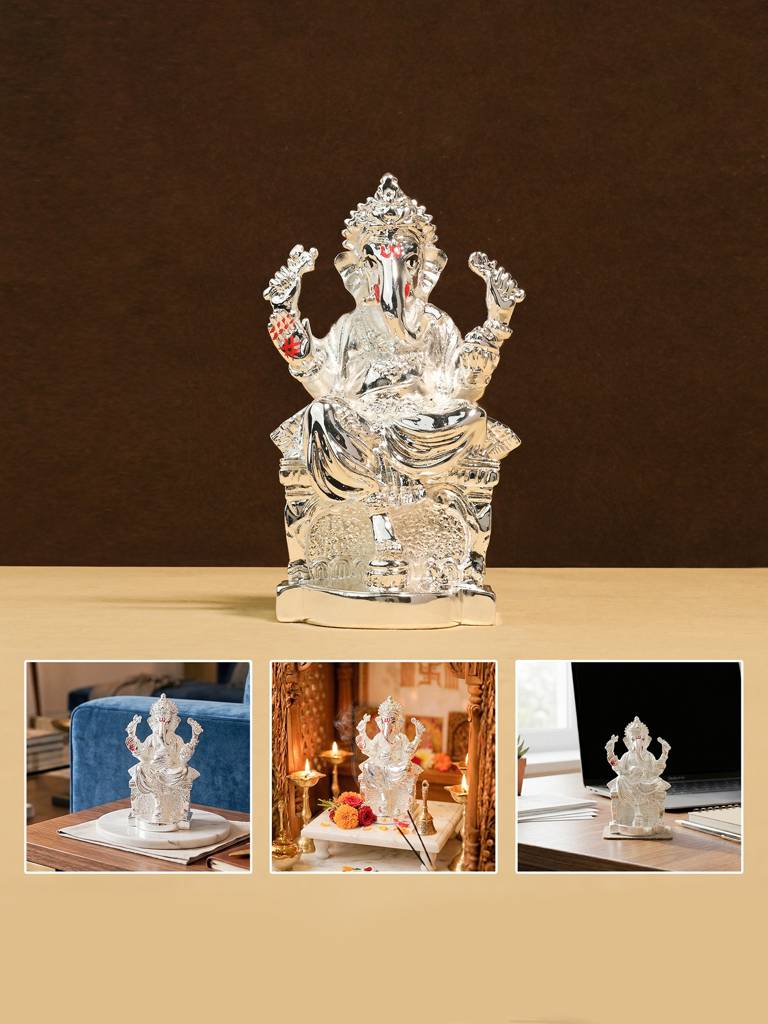 Pure 999 Silver Plated Ganesha Idol : FIGFT410