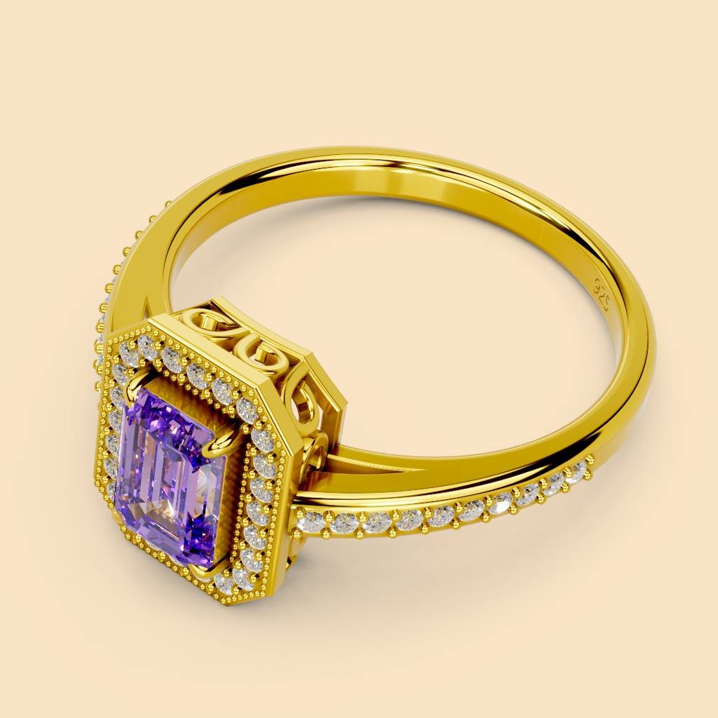 22K Gold Vermeil |Lilac Ring| Pure 925 Sterling Silver With The Thickest Gold Layer : TSRI-LIL-13-22K-70185