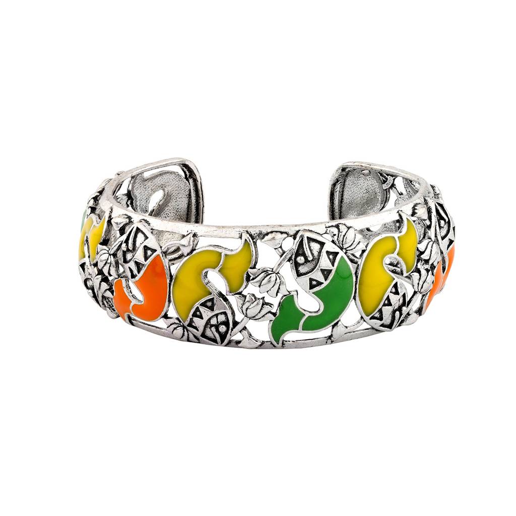 Madhubani Matsya Mandala Oxidised Enamel Cuff Bangle : 8905124560992