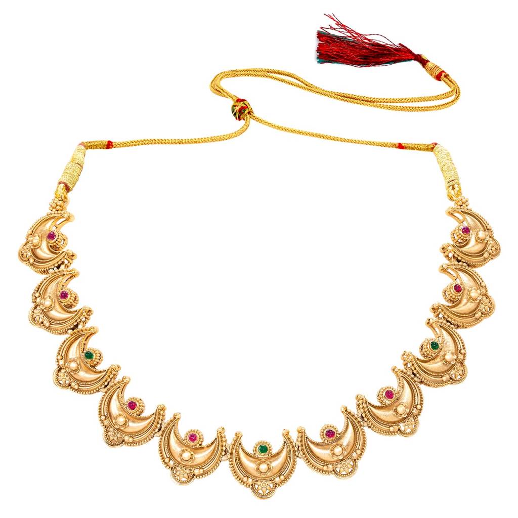 Gold Plated Green Rani Pink Ethnic Necklace Earrings Set For Women : PF109N02RPG