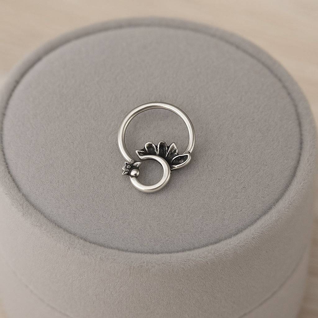 Peacock Design Nose Pin - Sterling Silver Oxidized Plated : NP00132_925S_OX_WCZ