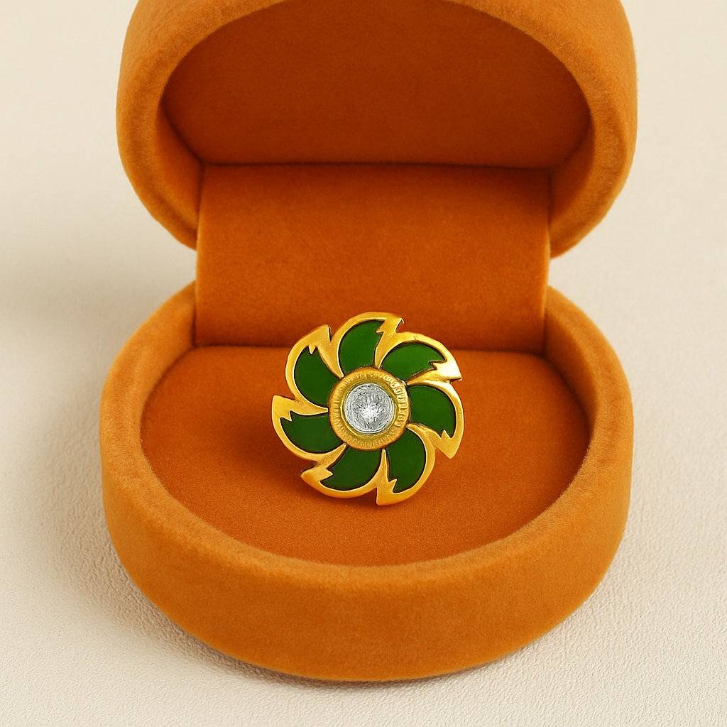 Enamel Floral Nose Pin - Sterling Silver Gold Plated : NP-00033_925S_YG_WCZ_GREEN