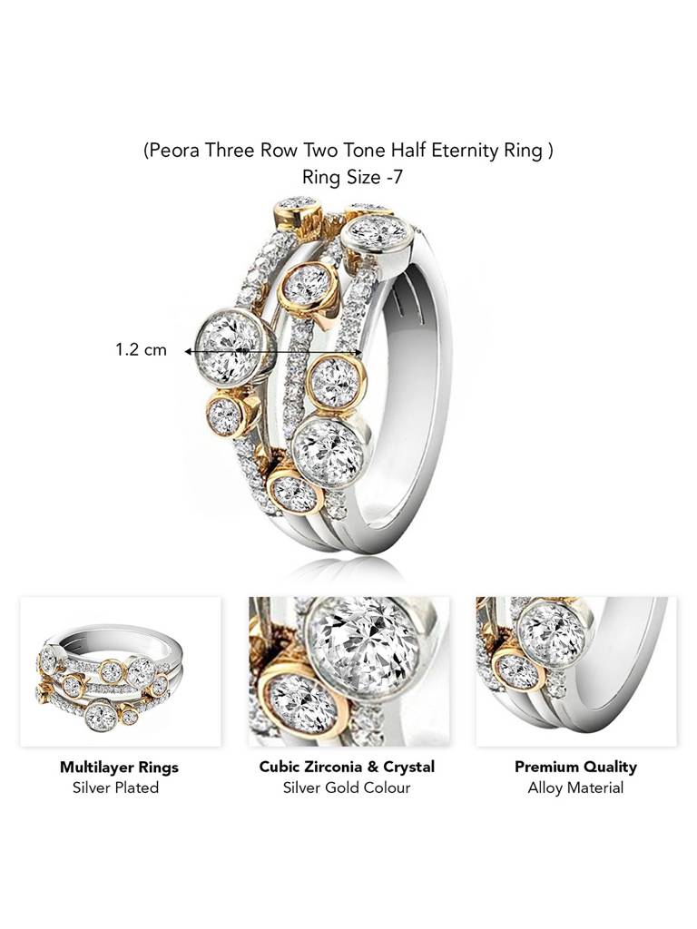 Peora 2 Toned Cubic Zirconia Studded Stylish Finger Ring Fashion Jewellery Gift For Women Girlfriend : PX9R3019GS