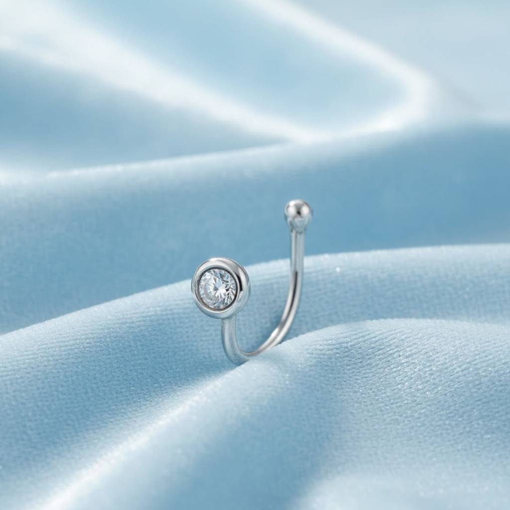 Cz Minimalist Bezel Set Clip-On Nose Pin 925 Sterling Silver : CNP-0012
